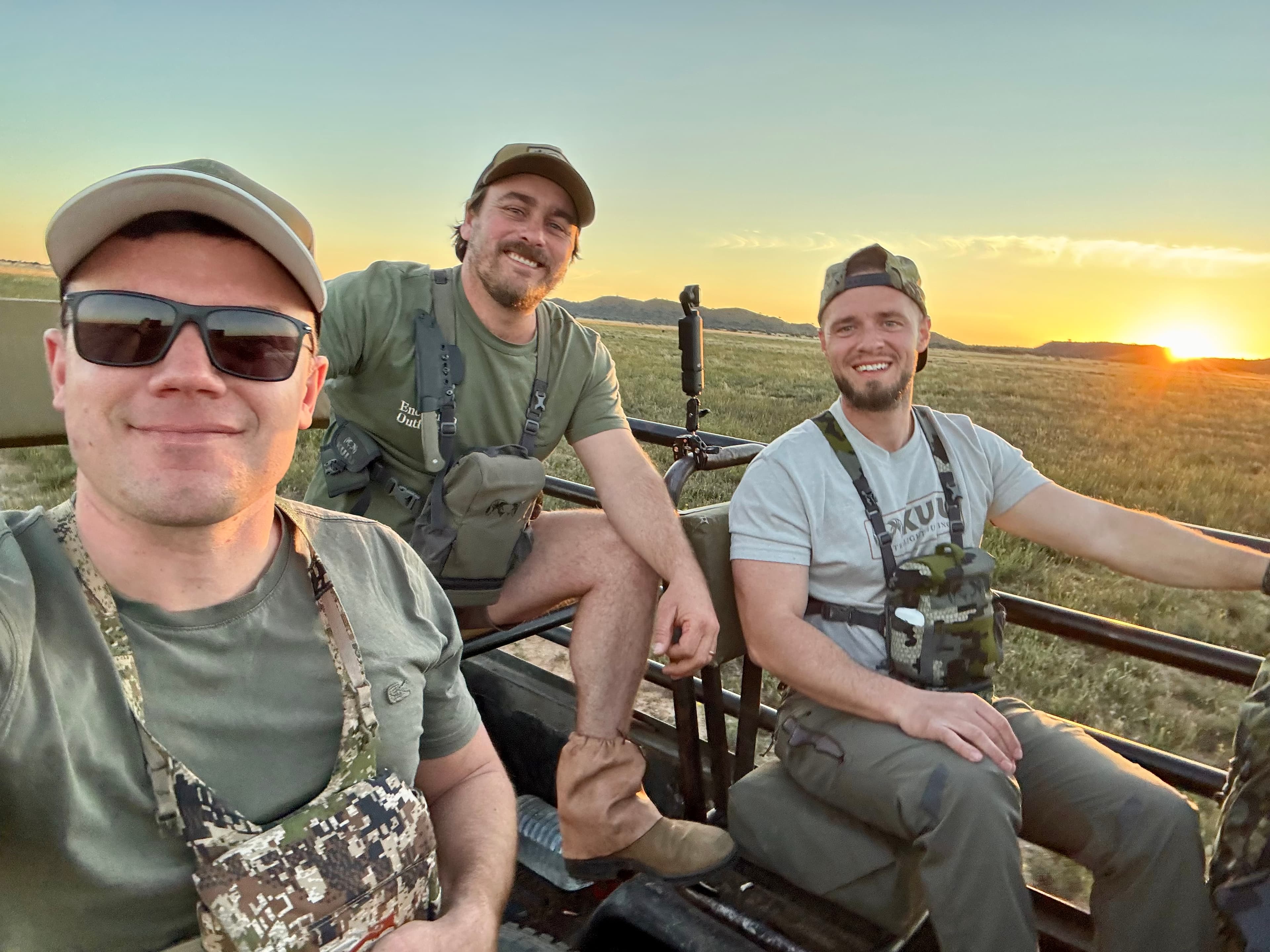The group on the game viewer at sunset, Northern Cape