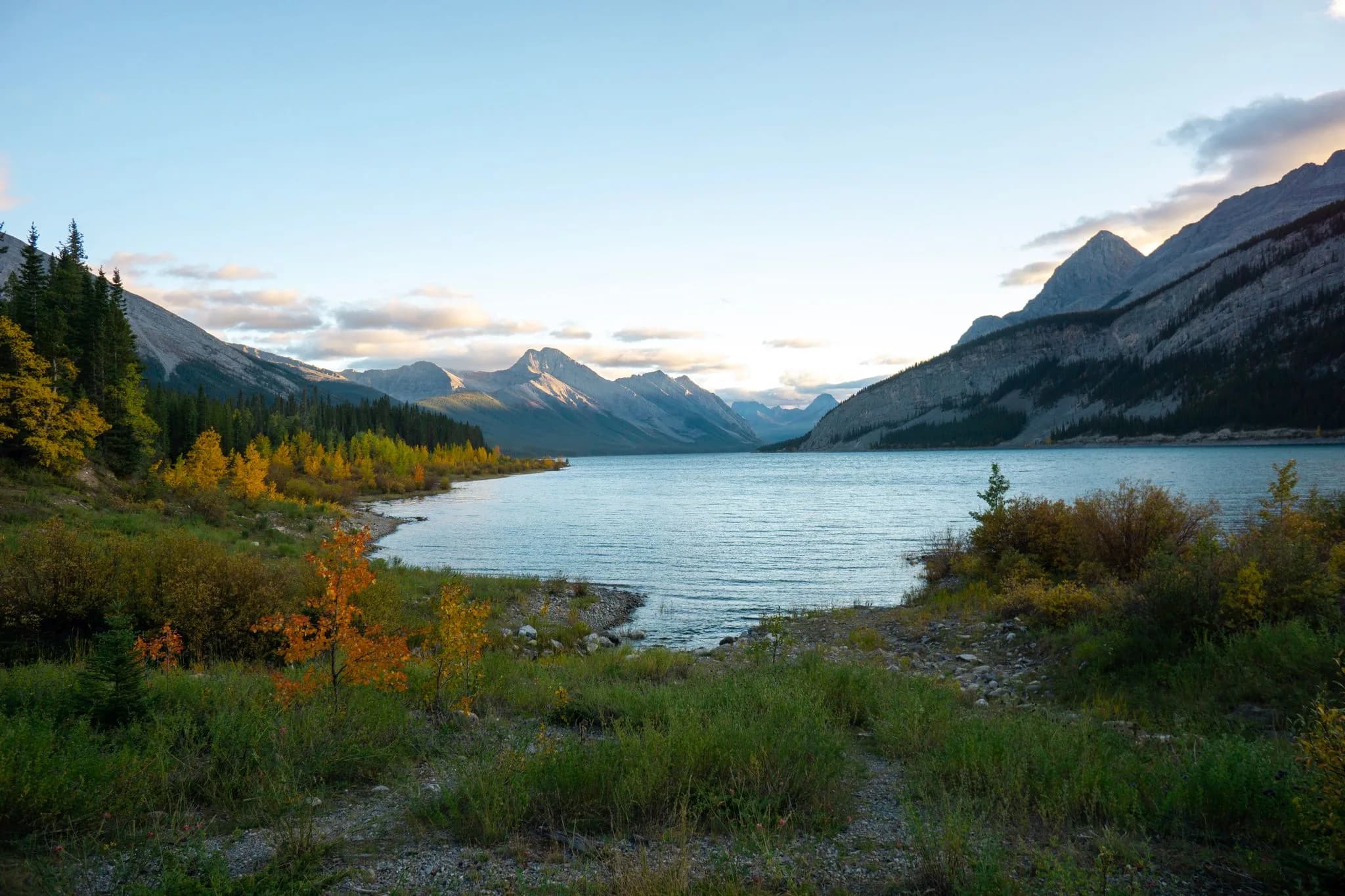 A mountain lake at last light