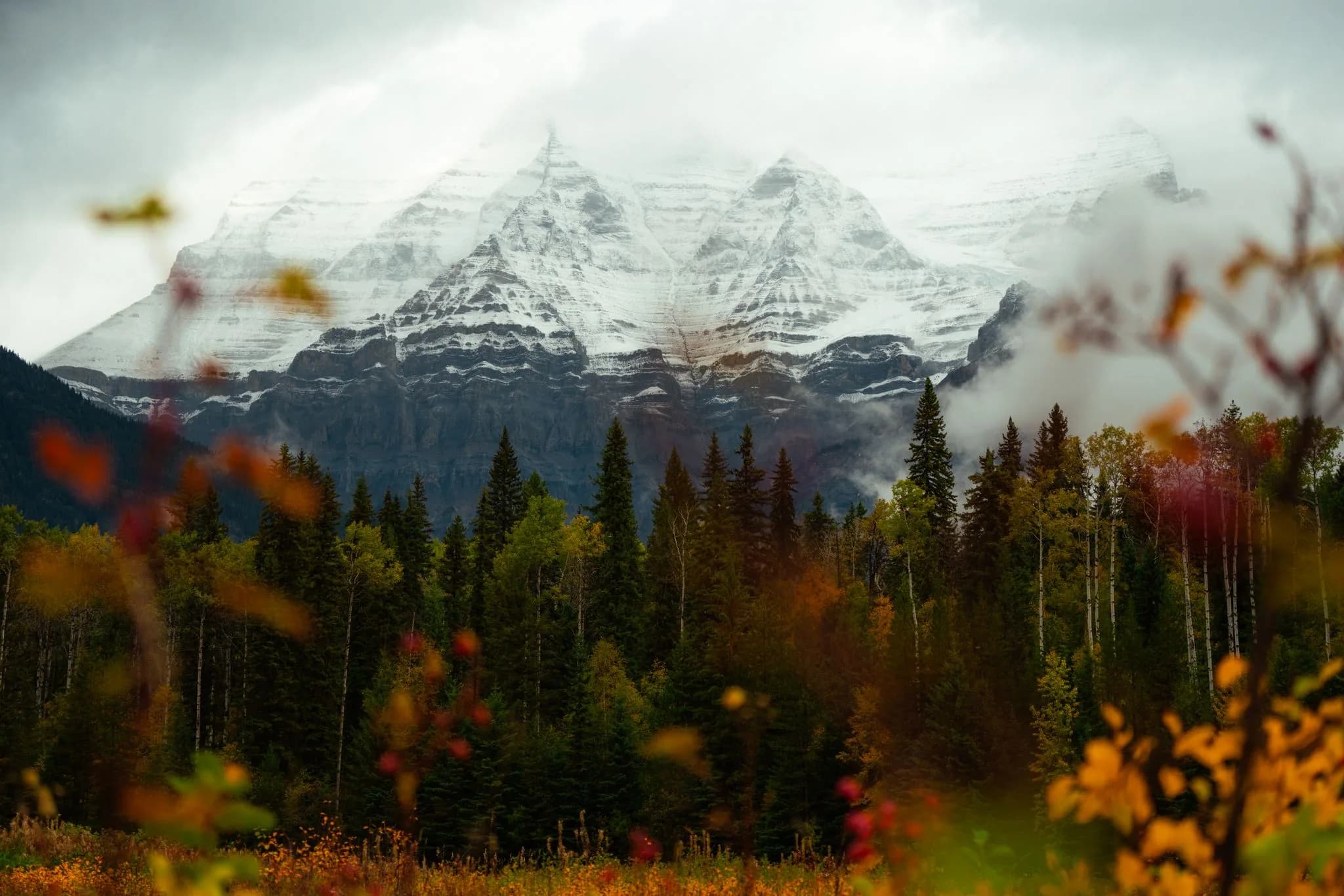 Mount Robson under early snow, British Columbia